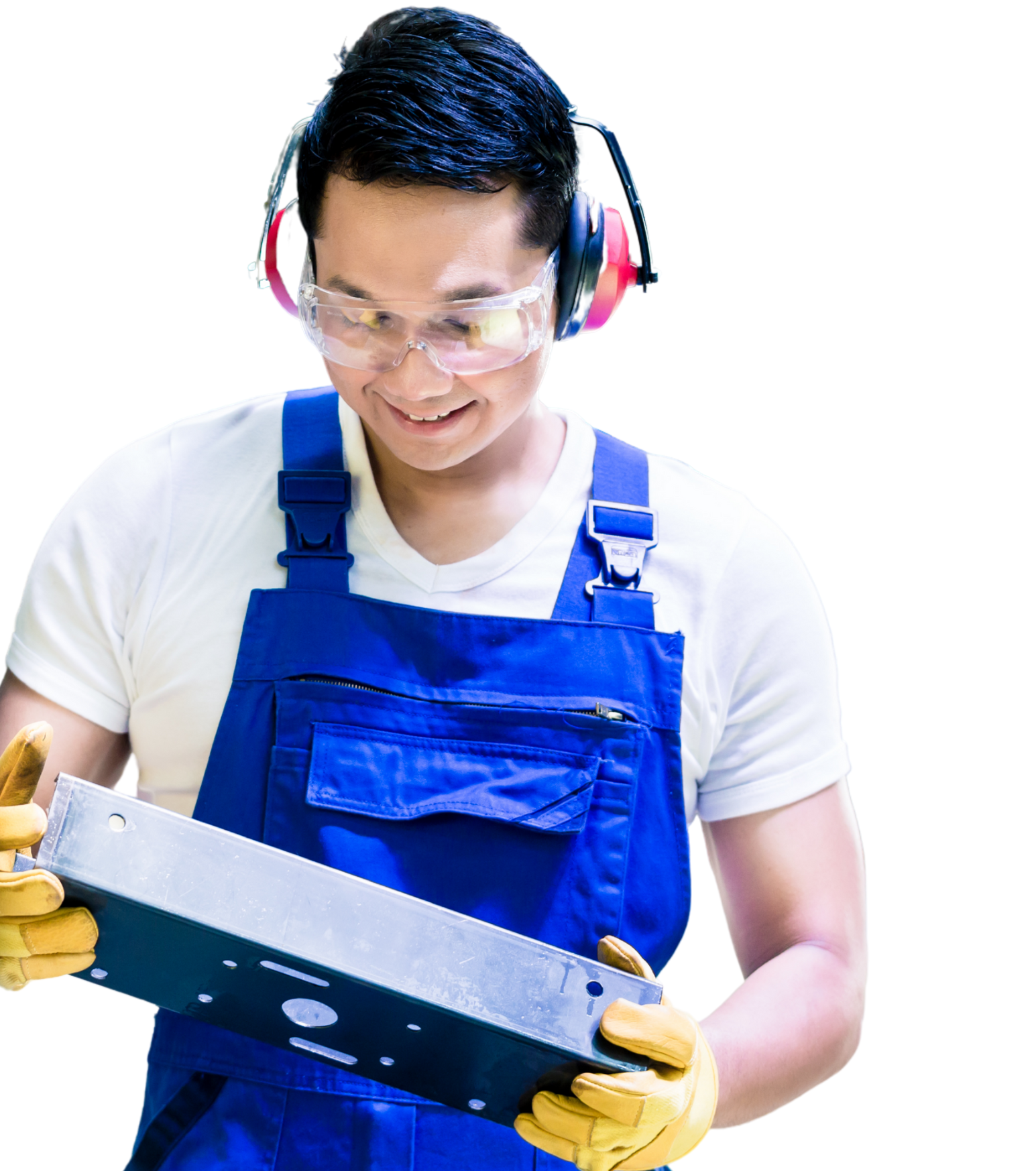 Asian machine operator in production plant checking data